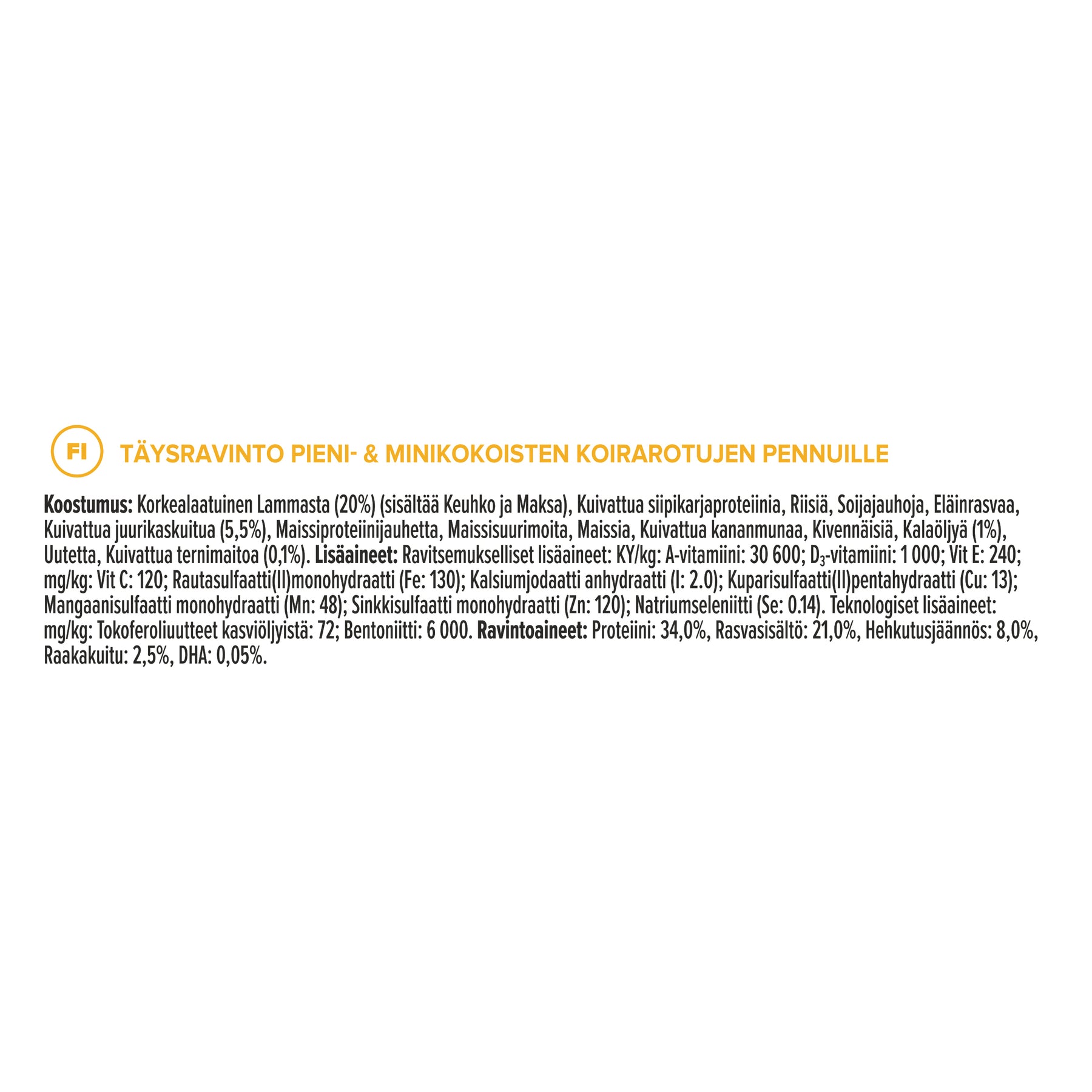 PURINA® PRO PLAN® Expert Care Nutrition - Acti-Protect™ Adult Small & Mini Puppy tuotesisältö.