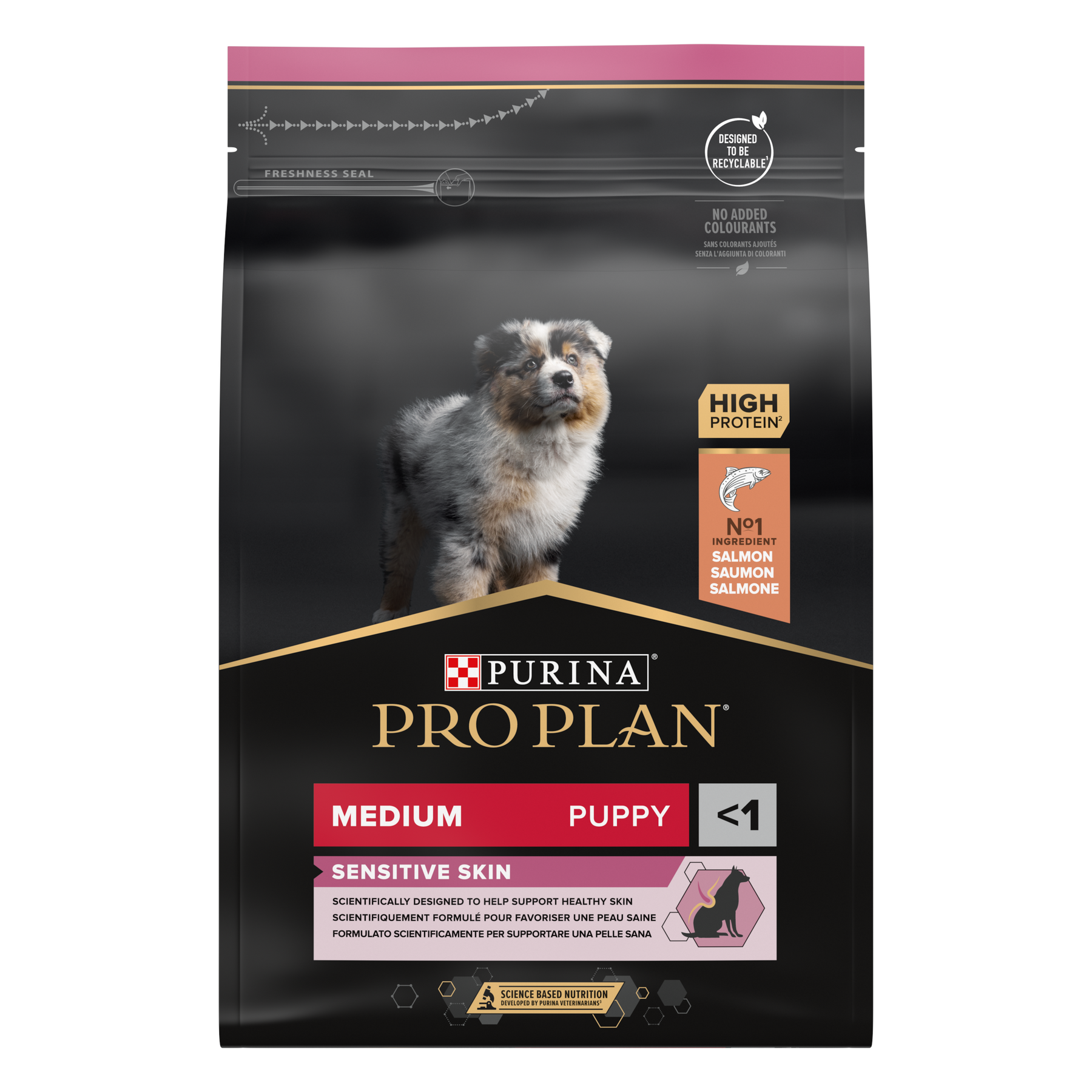 PURINA® PRO PLAN® Sensitive Skin Medium Puppy 12 kg, PÄIVÄYSTUOTE -50 %