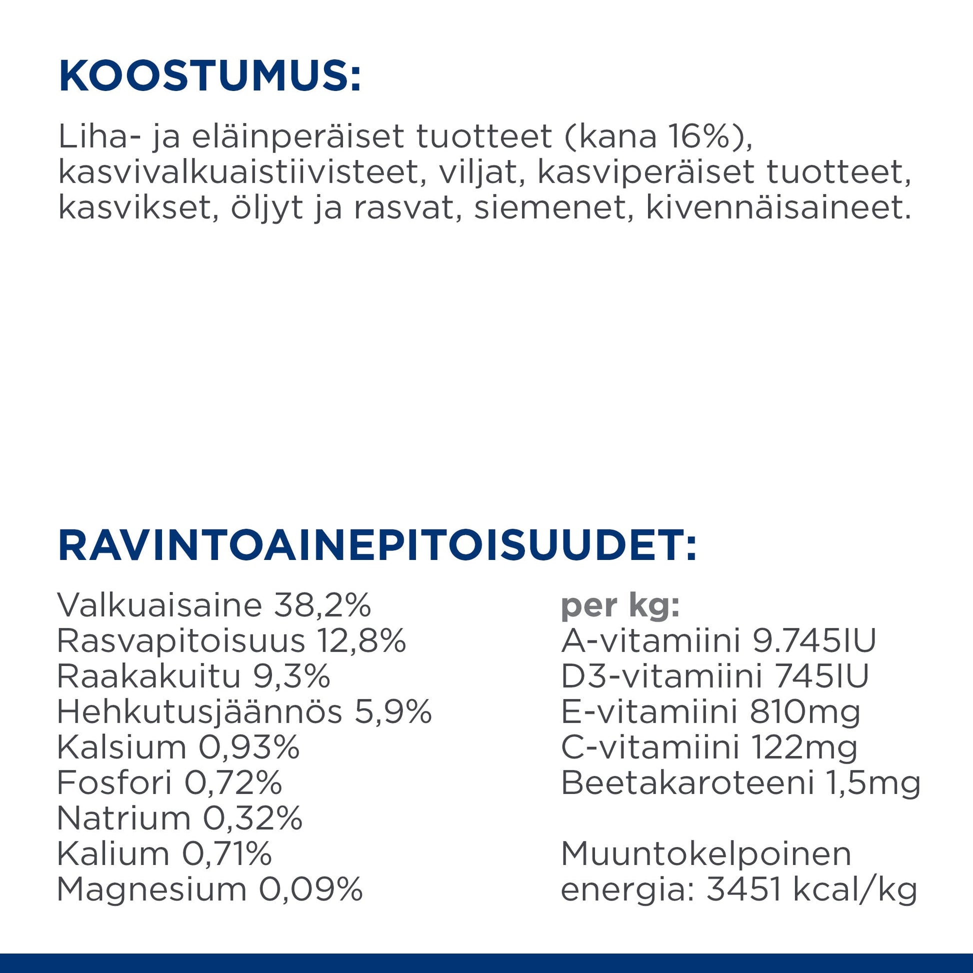 Hill's PRESCRIPTION DIET Metabolic kissan kuivaruoka - kana - Ingredient Panel
