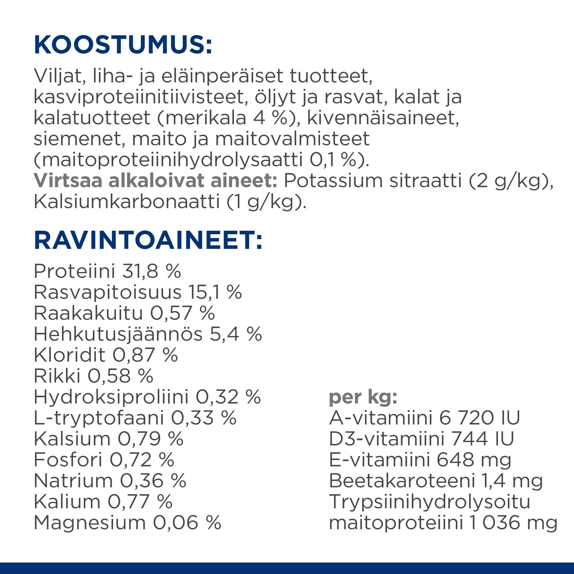 Hill's PRESCRIPTION DIET c/d Multicare Stress kissan kuivaruoka - merikala - Ingredient Panel