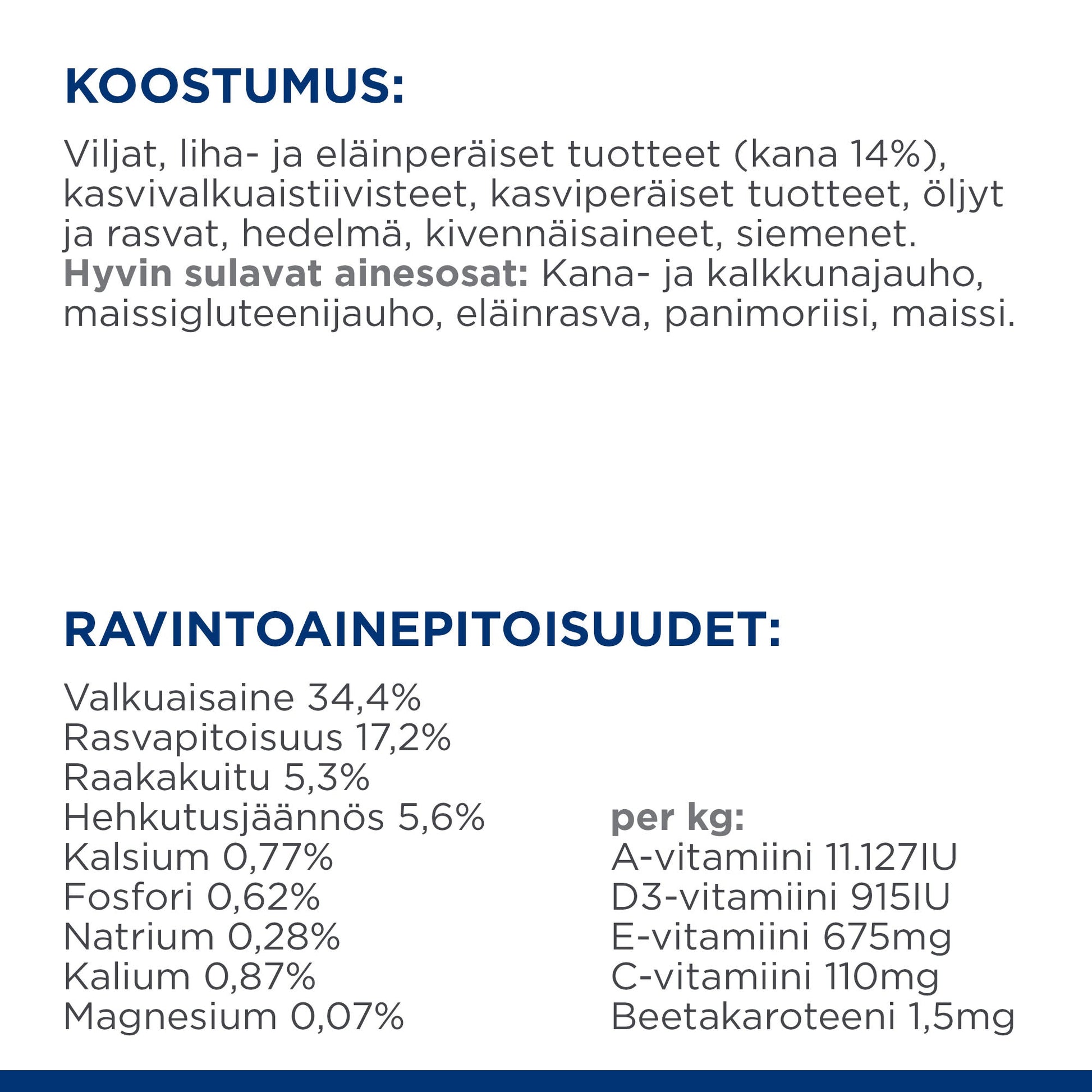 Hill’s PRESCRIPTION DIET Gastrointestinal Biome kissan kuivaruoka - kana - Ingredient Panel