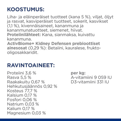 Hill's PRESCRIPTION DIET k/d muhennos koirille - kana & kasvikset 12x354g - Ingredient Panel