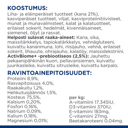 Hill's PRESCRIPTION DIET Gastrointestinal Biome kissan märkäruoka kanalla 12x85g - Ingredient Panel