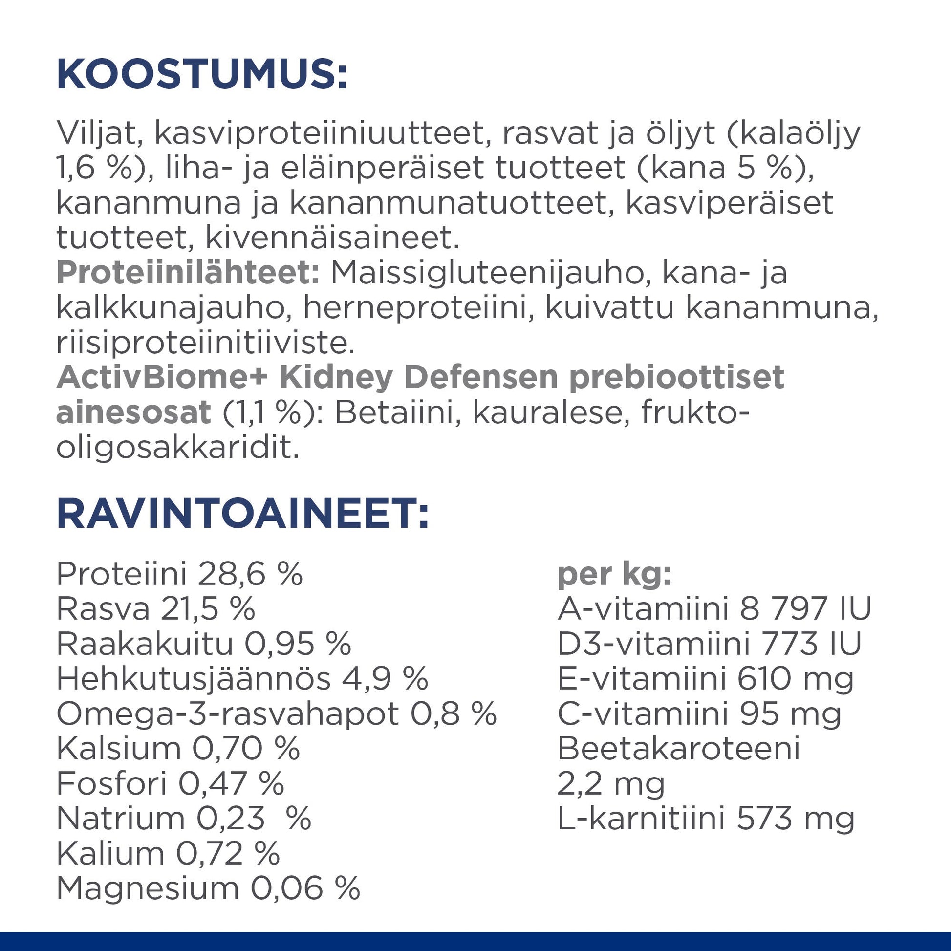 Hill's PRESCRIPTION DIET k/d kissan kuivaruoka - kana - Ingredient Panel