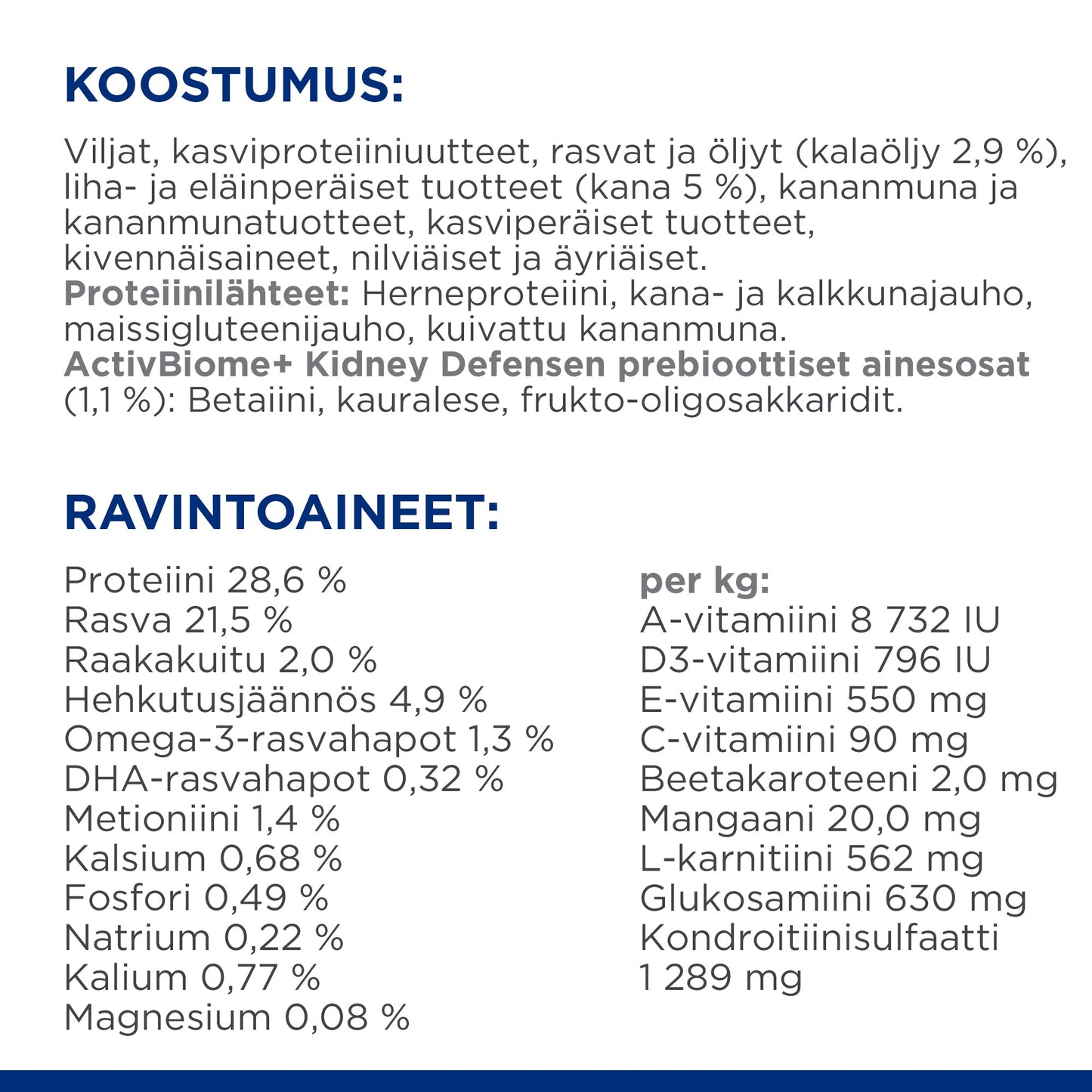 Hill's PRESCRIPTION DIET k/d + Mobility kissan kuivaruoka - kana - Ingredient Panel