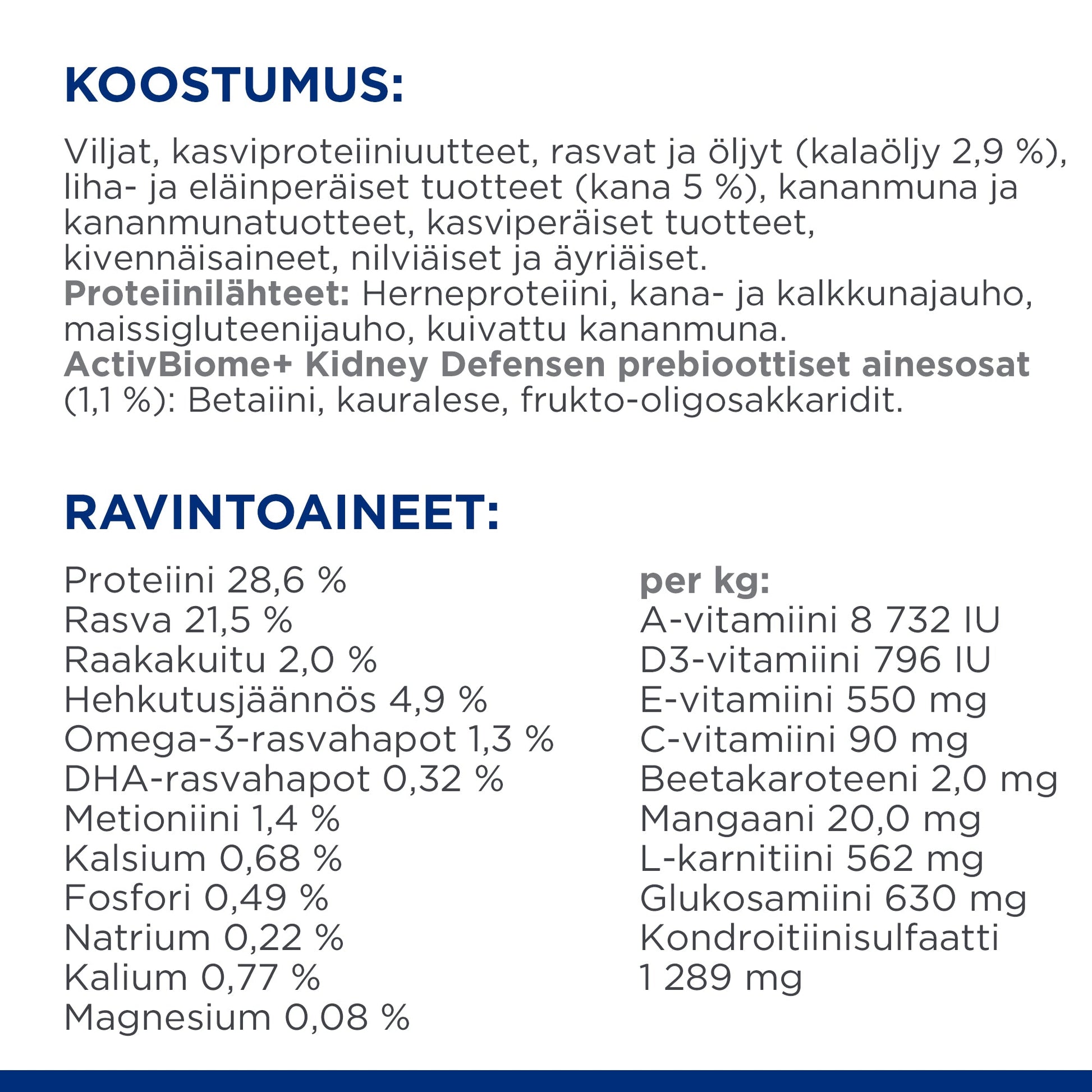 Hill's PRESCRIPTION DIET k/d + Mobility kissan kuivaruoka - kana - Ingredient Panel
