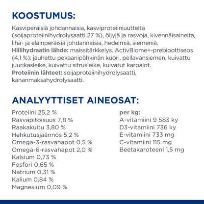 Hill's Prescription Diet z/d Low Fat Hydrolysed Soy Recipe Food Sensitivities -koiran kuivaruoka Pussi - Ingredient Panel