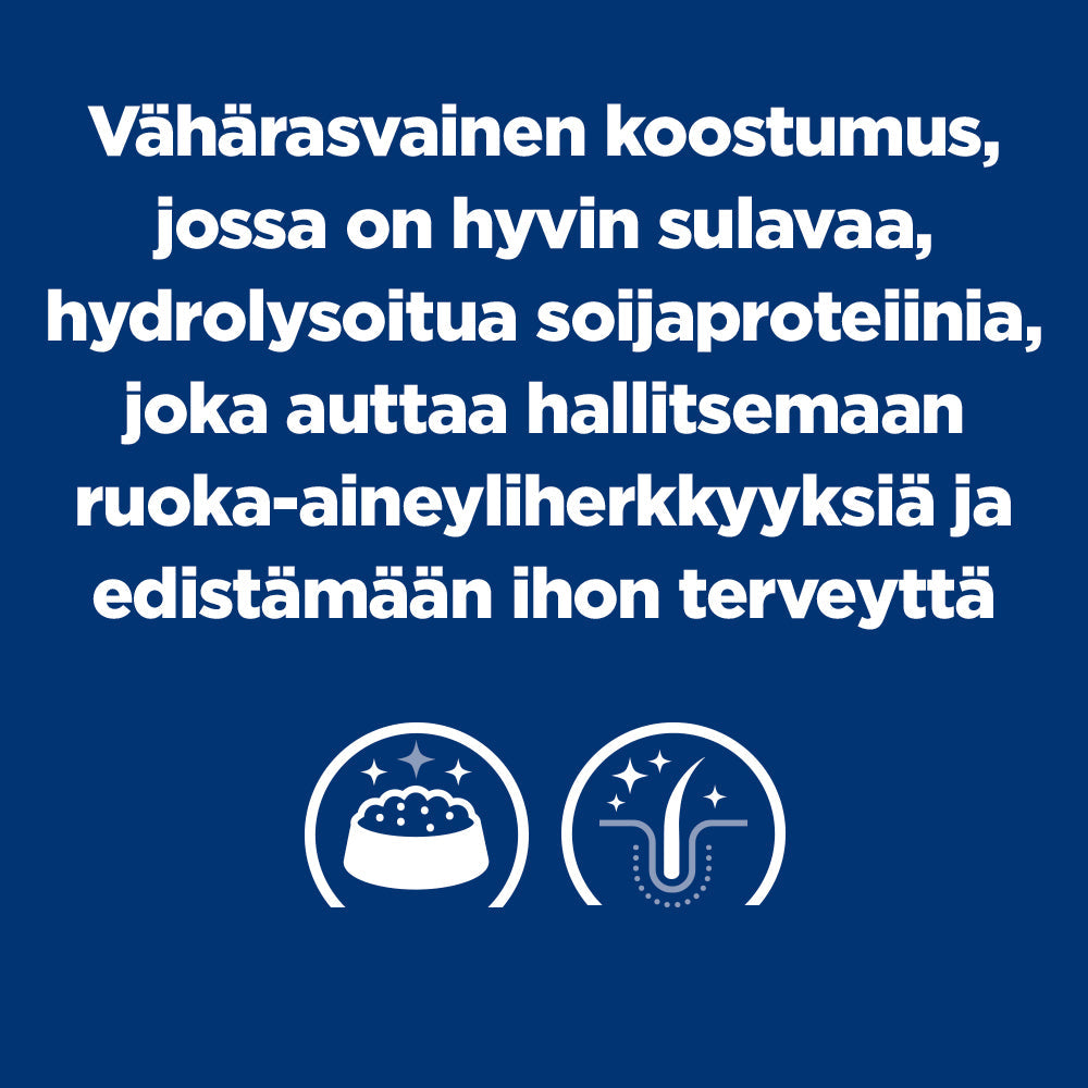 Hill's Prescription Diet z/d Low Fat Hydrolysed Soy Recipe Food Sensitivities -koiran kuivaruoka Pussi - Key Claims