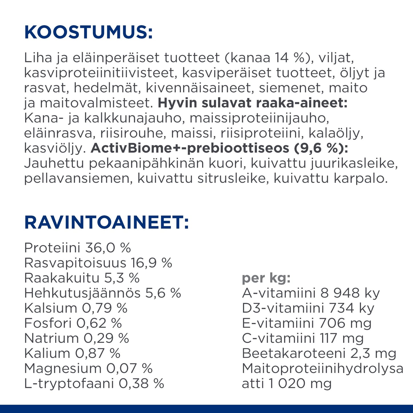 Hill's Prescription Diet Gastrointestinal Biome Stress with Chicken -kissanruoka Pussi - Ingredient Panel