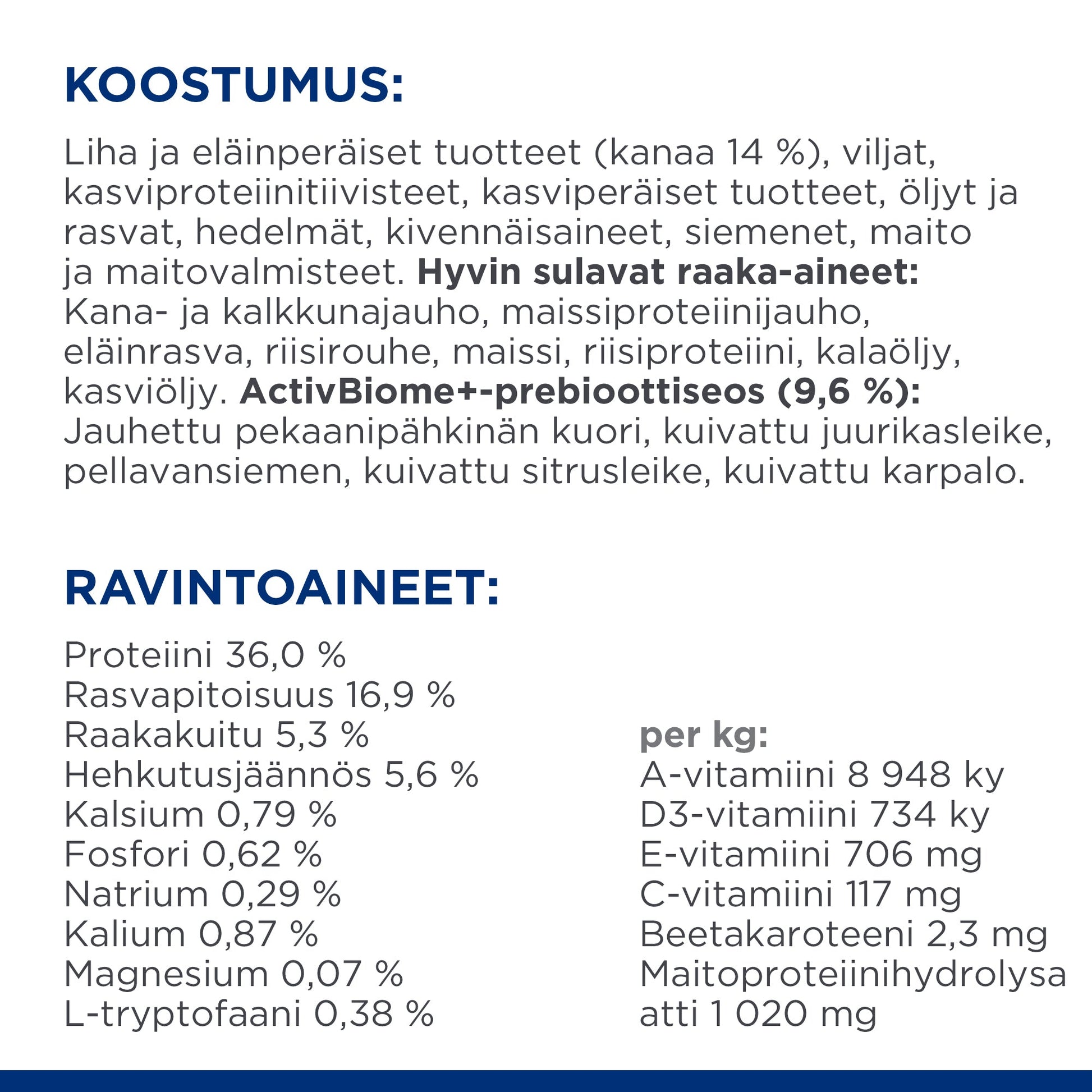 Hill's Prescription Diet Gastrointestinal Biome Stress with Chicken -kissanruoka Pussi - Ingredient Panel