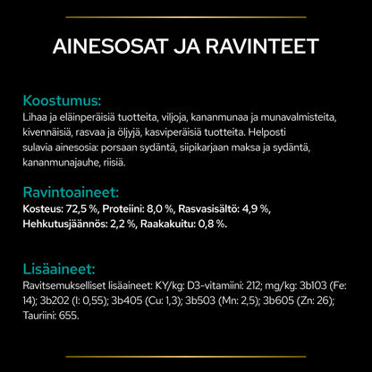 PURINA® PRO PLAN® VETERINARY DIETS EN Gastrointestinal™ Märkäruoka tuotesisältö.