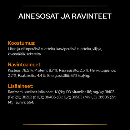 PURINA® PRO PLAN® Veterinary Diets OM Obesity Management Märkäruoka tuotesisältö.
